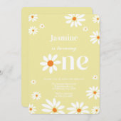 黄色淡い色のGroovyデイジー花模様1st誕生日 招待状 (正面/裏面)