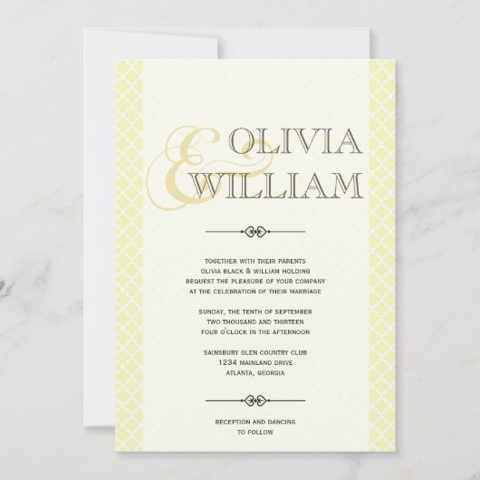 黄色灰色モロッコタイルアンパサモダンン結婚ド 招待状 (正面)