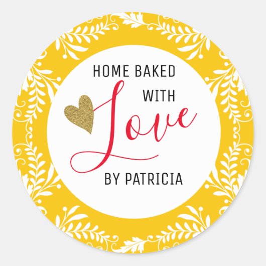 黄色焼いたと白を愛するトレンディー ラウンドシール (正面)