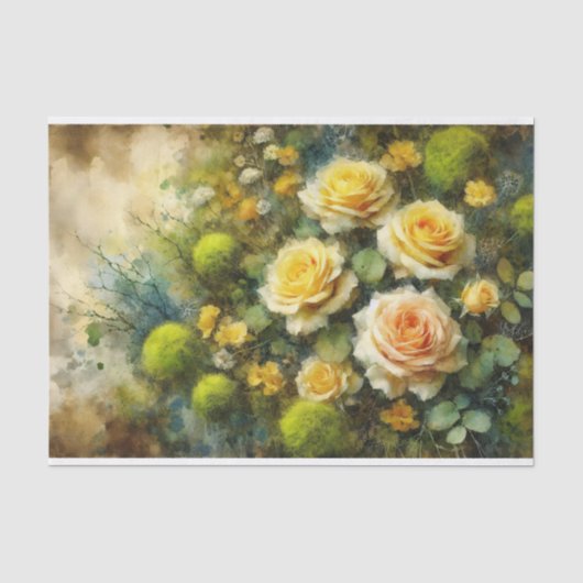 黄色玫瑰 绿色苔藓 印象派 剪贴画 薄葉紙 (正面)