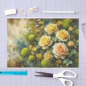 黄色玫瑰 绿色苔藓 印象派 剪贴画 薄葉紙 (クラフト)