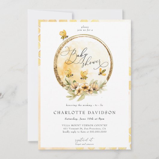 黄色男女兼用のまわりに金ゴールドシャワー 招待状 (正面)