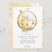 黄色男女兼用のまわりに金ゴールドシャワー 招待状 (正面/裏面)