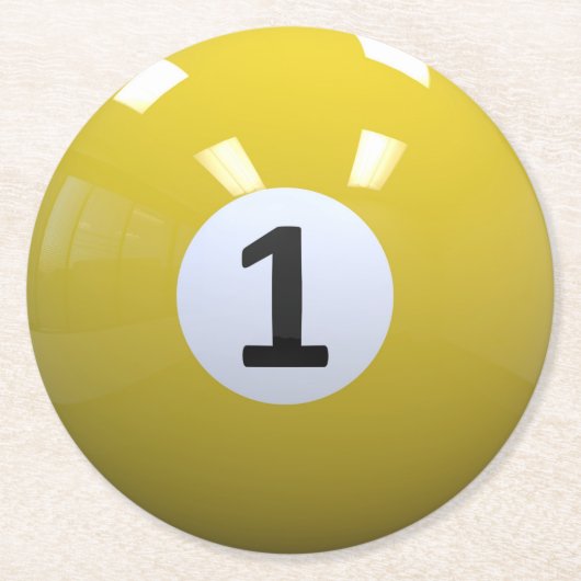 黄色第1ビリヤードの玉突の玉 ラウンドペーパーコースター (正面)