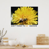 黄色素晴らしの感動的タンポポにミツバチ ポスター (キッチン)