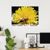 黄色素晴らしの感動的タンポポにミツバチ ポスター (ホームオフィス)