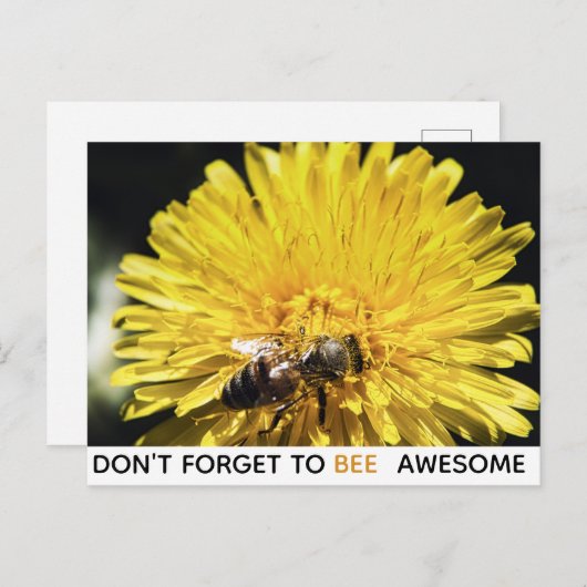 黄色素晴らしの感動的タンポポにミツバチ ポストカード (正面/裏面)