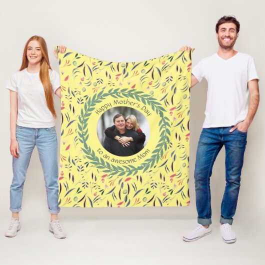 黄色素晴らしフローラ母とPHOTO母の日 フリースブランケット (インサイチュ)
