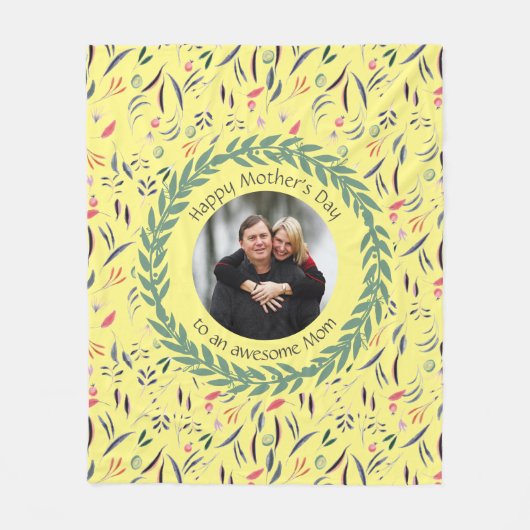 黄色素晴らしフローラ母とPHOTO母の日 フリースブランケット (正面)