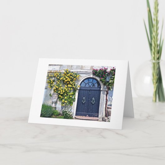 黄色素朴と赤のバラ付き木製ドア カード (正面)