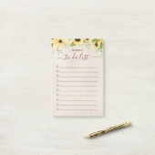 黄色素朴のひまわりの水色のリスト ポストイット (デスク上)