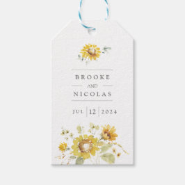 黄色素朴のひまわり結婚水色 ギフトタグ