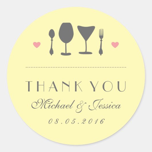 黄色素朴のフォーク結婚スプーン感謝ステッカー ラウンドシール (正面)