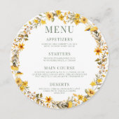 黄色素朴のワイルドフラワーラウンドメニューカードプレート メニュー (正面)
