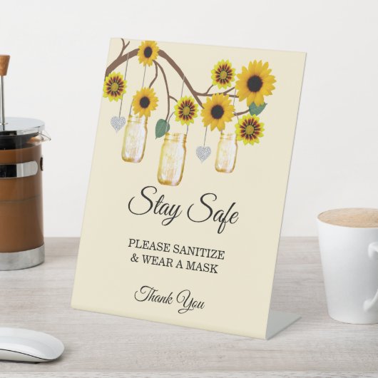 黄色素朴の花メイスン結婚ジャーの安全 台座サイン (インサイチュ)