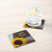 黄色素朴ひまわり及びバーンドウッド結婚ズ スクエアペーパーコースター (インサイチュ)