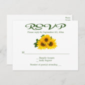 黄色素朴ひまわりRSVPフローラグリーン結婚ズ インビテーションポストカード (正面/裏面)