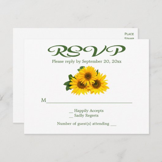 黄色素朴ひまわりRSVPフローラグリーン結婚ズ インビテーションポストカード (正面/裏面)