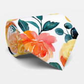 黄色素朴オレンジ色の花のパターン ネクタイ (ロール)