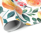 黄色素朴オレンジ色の花のパターン ラッピングペーパー (ロールコーナー)