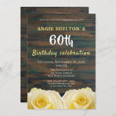黄色素朴バラ60番目の誕生日フローラパーティー 招待状 (正面/裏面)