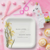 黄色素朴フローラ水色結婚の ペーパープレート (パーティー)