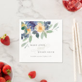 黄色素朴ブルーウォーターフローラ結婚ズ スタンダードカクテルナプキン (インサイチュ)