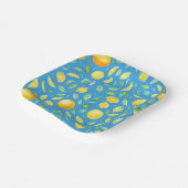 黄色素朴地中海のレモン青い水色 ペーパープレート (傾斜あり)