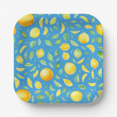 黄色素朴地中海のレモン青い水色 ペーパープレート (正面)