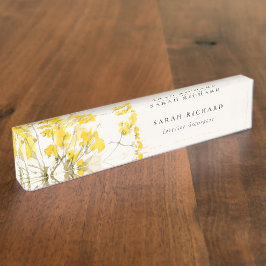 黄色素朴水彩ワイルドフラワーボホフローラ デスクネームプレート