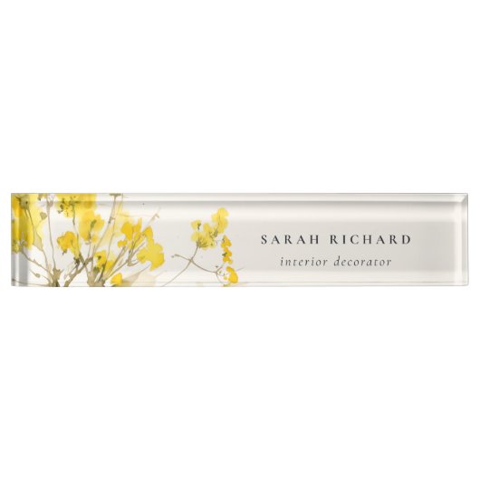 黄色素朴水彩ワイルドフラワーボホフローラ デスクネームプレート (正面)