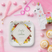 黄色素朴赤かわいらし水色フローラ結婚の ペーパープレート (パーティー)