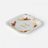 黄色素朴赤かわいらし水色フローラ結婚の ペーパープレート (傾斜あり)