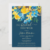 黄色素朴青フローラ水色ブライダルシャワー 招待状 (正面)