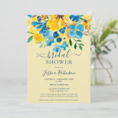 黄色素朴青フローラ水色ブライダルシャワー 招待状 (スタンド正面)