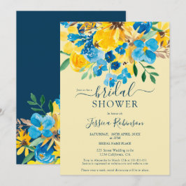 黄色素朴青フローラ水色ブライダルシャワー 招待状