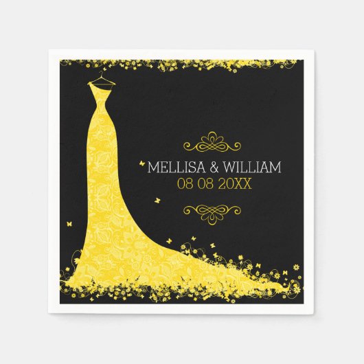 黄色結婚のドレスと黒の背景 スタンダードカクテルナプキン (正面)
