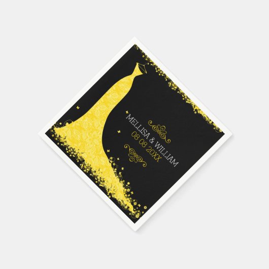 黄色結婚のドレスと黒の背景 スタンダードカクテルナプキン (角)
