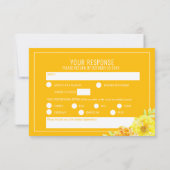 黄色結婚のマリゴールドの花の手の水色 出欠カード (裏面)