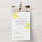 黄色結婚の柳のカタキン水色と写真 オールインワン招待状 (内側)