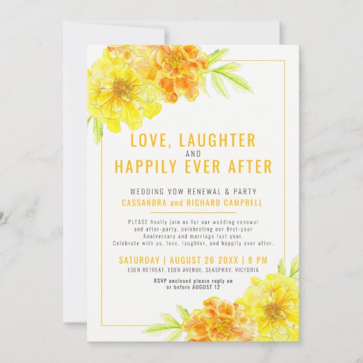 黄色結婚の誓いの更新とパーティーの後 招待状 (正面)