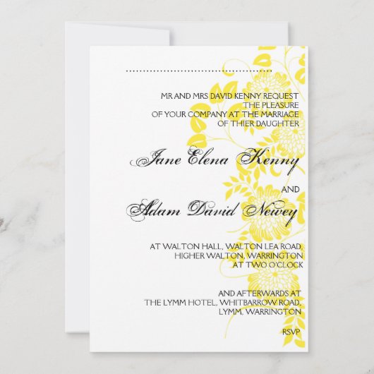 黄色結婚の 招待状 (裏面)