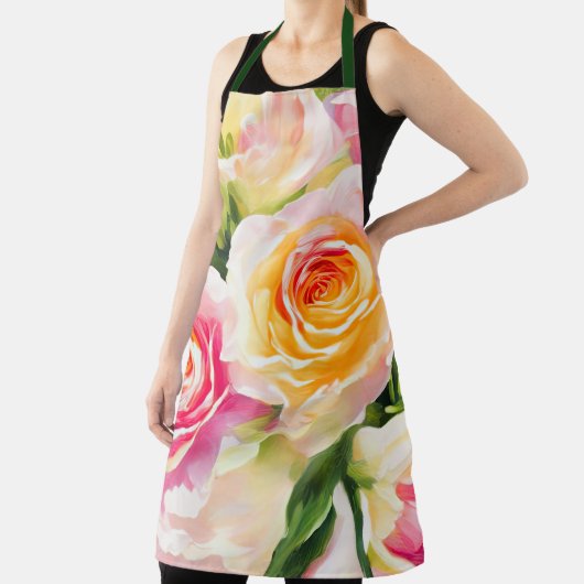 黄色絵を描とピンクのバラ エプロン (インサイチュ)