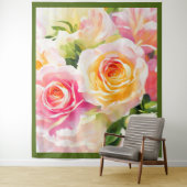 黄色絵を描とピンクのバラ タペストリー (インサイチュ)