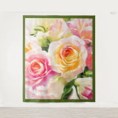 黄色絵を描とピンクのバラ タペストリー (正面)