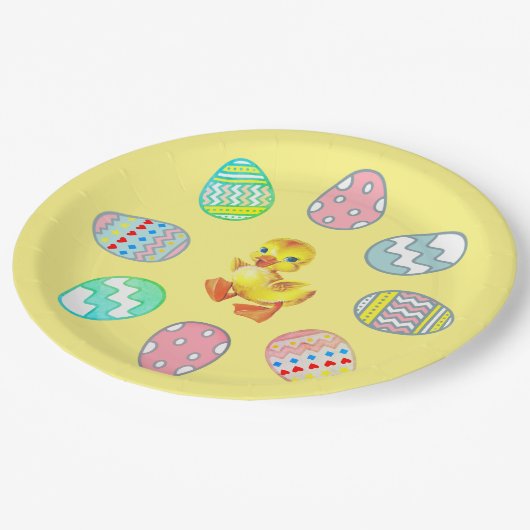 黄色絵を描のイースター卵 ペーパープレート (アングル)