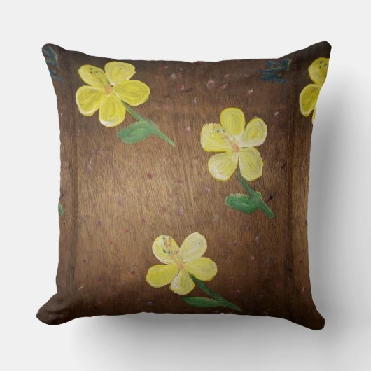 黄色絵画花 クッション (正面)