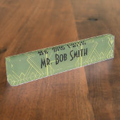 黄色緑のアールデコの名札 デスクネームプレート (側面)