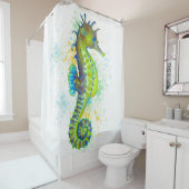 黄色緑のタツノオトシゴのしぶき シャワーカーテン (インサイチュ)