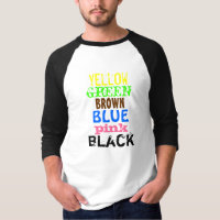 黄色緑の茶色の青いピンクの黒いスヌーカーのTシャツ